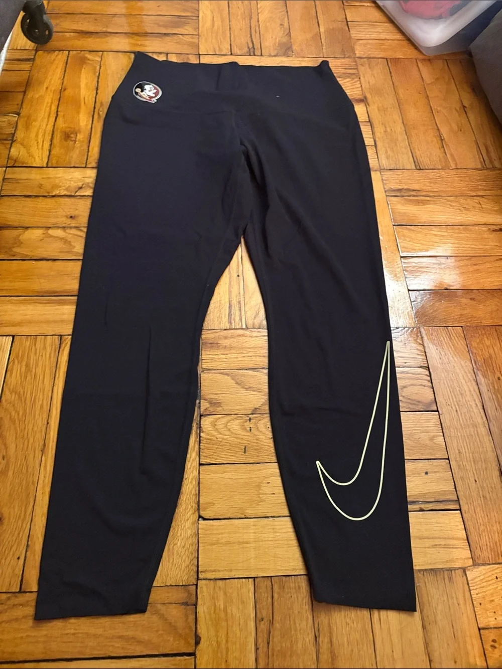 Nike Black Leggings with Pale Yellow Swoosh